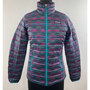 PATAGONIA Blue Pink Green Long Sleeve Zip Front Down Sweater Puffer Jacket XS
